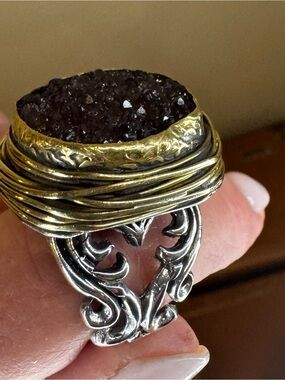 Sterling Silver 925 Druzy Quartz Statement Ring Sz 9 Artisan